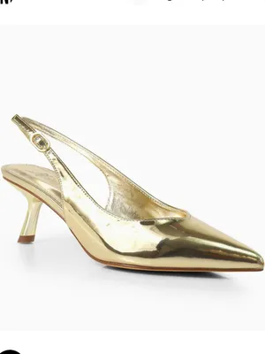 Liliana Metallic Gold Pointed-Toe Slingback Kitten Heels thumbnail 2