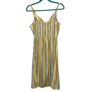 Naïf Linen Blend Stripe‎ Midi Dress Women's Spaghetti Strap Button Front Small thumbnail 3