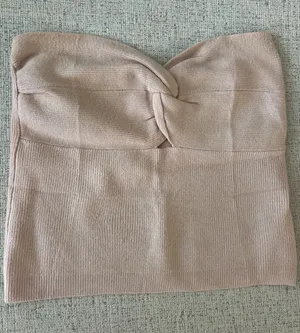 Strapless Knit Twist Tube Top in Beige thumbnail 1