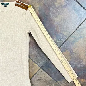 Lauren Ralph Lauren Rib Knit Shoulder Zipper Beige Sweater Small thumbnail 5