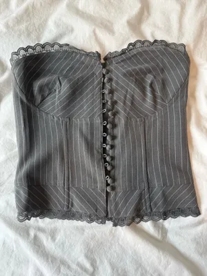 Edikted Gray Lace Pinstripe Corset Top thumbnail 2
