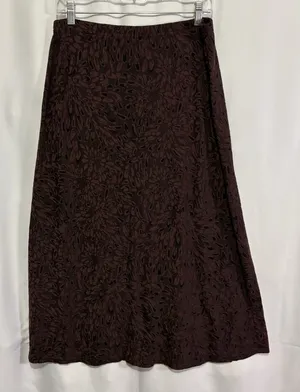 Cut Loose Womens Midi Skirt L Brown Floral Textured Knit Elastic Waist USA Boho thumbnail 1