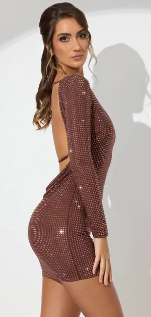 Oh Polly Embellished High Neck Cowl Back Mini Dress thumbnail 5