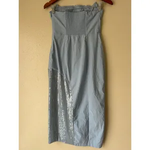 Anthropologie Light Blue Grey Strapless Midi Dress Size 8 thumbnail 12