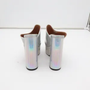 NYLA Silver Holographic Platform Mules Chunky Block Heel Open Toe Size 7 thumbnail 5