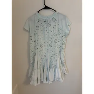 Free‎ People Women's Sadler Mini Dress Eyelet Fabric Ruffle Hem Boho Size Medium thumbnail 5