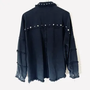 ZARA | Studded Denim Black Fringe Raw Hem Jacket thumbnail 7