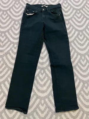 LEVI’S Women’s Mid Rise 505 Straight Leg Hunter Green Denim Jeans 27 thumbnail 1