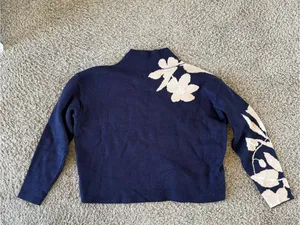 Maeve Floral Mock-Neck Women's Sweater in Navy and Cream thumbnail 3