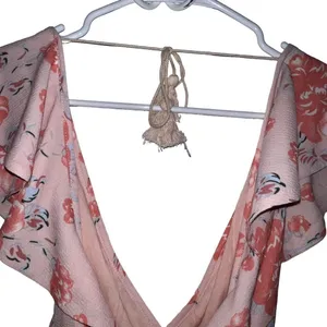 Angel Biba Open Back Orange Floral‎ Romper Ruffle V Neck Tassle Back Ties Size 8 thumbnail 5