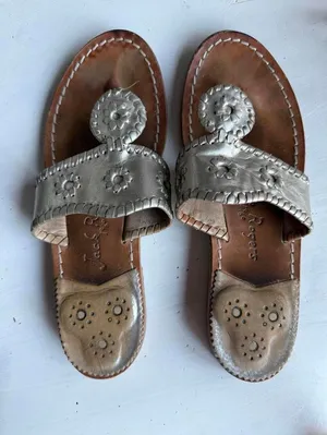 Jack Rogers Metallic Silver Leather Sandals thumbnail 1
