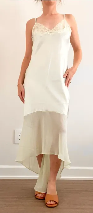 Vintage Silk Lace-Trim Slip Dress in Pale Seafoam Color thumbnail 1