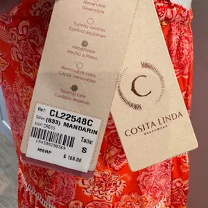 NWT Cosita Linda‎ Mandarin Floral Tiered Maxi Dress CL22548C Orange Pink Small thumbnail 5