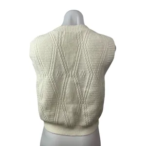 Cloud Ten White Cable Knit Bow Button Sleeveless Cardigan Sweater Vest Top Sz M thumbnail 3