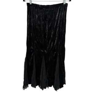 Vtg Black Crushed Velvet Mesh Maxi Skirt Sz M Witchy Whimsigoth Fairy Grunge thumbnail 3