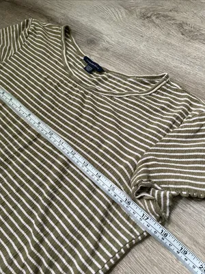 American Eagle | Green striped lettuce hem top size xs thumbnail 4