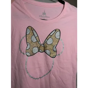 Disney Parks Minnie Mouse Graphic T Shirt Womens Size M Pink Glitter Bow Cotton thumbnail 3