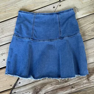 Free People We The Free Highlands Blue Denim Short Flare Skirt Size 2 thumbnail 3