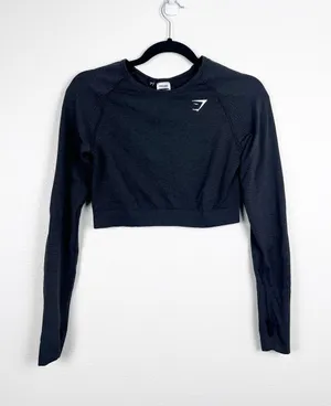 Gymshark Women's Cropped Long Sleeve Workout Shirt Dark Gray Sz‎ L thumbnail 1