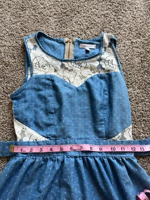 Vintage deLiA*s Mini Dress Light Blue White Polka Dots Lace Detail Y2K Summer XS thumbnail 5