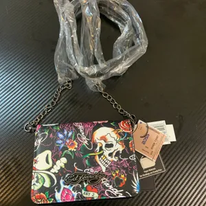 Ed Hardy Crossbody Wallet Women Small BlackNWT Tattoo Skull Floral Vegan Faux thumbnail 3