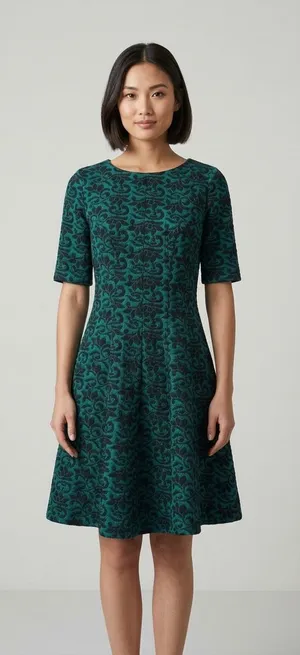 Teal Blue Fit and Flare Floral Dress Danny and Nicole thumbnail 1