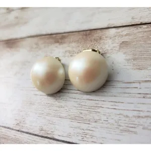Vintage Clip On Earrings - Stylish Domed Faux Pearl Slightly Over 5/8" thumbnail 2