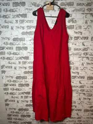 Quince | women gauzy coral red dress long thumbnail 5