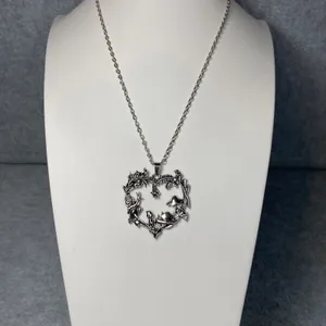 Heart Wreath Necklace Women Silvertone Mushroom Snail Cottagecore Boho 18" New‎ thumbnail 3