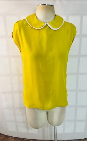 Ted Baker London Yellow Peter Pan Collar Quarter Zip Back Blouse Size 1/Small thumbnail 1