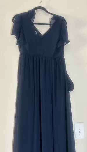 Birdy Grey Hannah Chiffon Dress Navy Blue Flutter Sleeve Maxi Gown Medium thumbnail 1