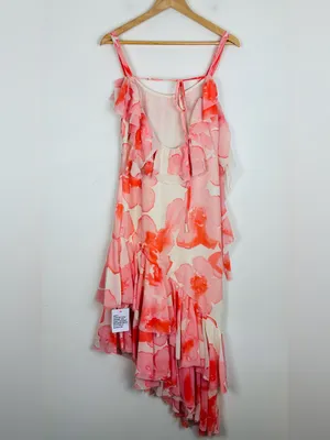 NWT ASOS Chiffon Bold Floral Romantic Ruffle Midi Dress White and Peachy Pink 6 thumbnail 6