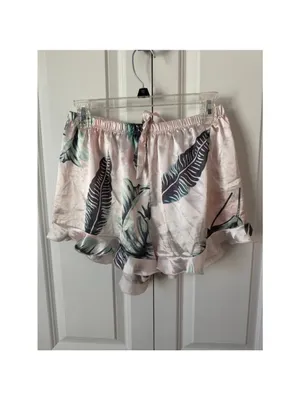 SAPJON L Pink & Green Leaf Print Pajama Set Size L thumbnail 4