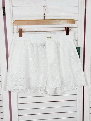 Wild Fable Eyelet Scallop Hem Boxer Shorts White XS‎ Cottagecore Elastic Pull On thumbnail 8