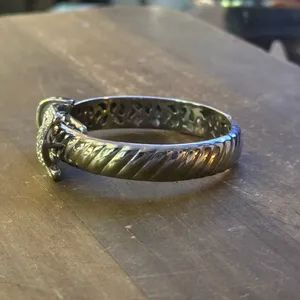 Stainless steel pave rhinestone belt and buckle bangle bracelet thumbnail 6
