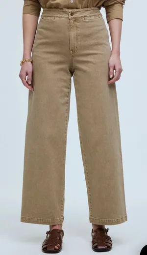 Madewell Curvy Emmett Wide-Leg Crop Pant: Welt Pocket Edition Drill Khaki thumbnail 1