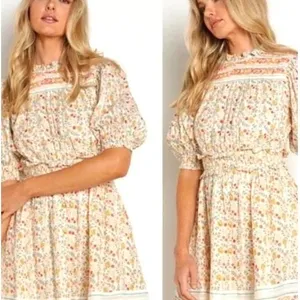 Cleobella‎ Dallas Floral Print Mini Dress Womens XS Cream Boho Feminine Coquette thumbnail 4