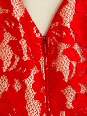 ABS Allen Schwartz Red Floral Lace Halter Dress Sheath Cocktail Wedding Guest 4 thumbnail 16