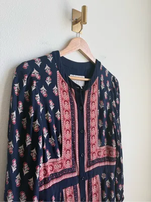 Gal Meets Glam Woodblock Print Button Front Midi Dress Size 10 thumbnail 9