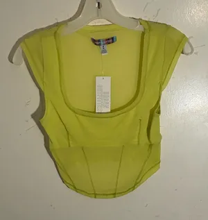 NWT Zara Sheer Mesh Neon Yellow Crop Top thumbnail 1