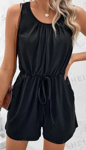 SheIn Tie Front Slant Pockets Tank Romper thumbnail 3