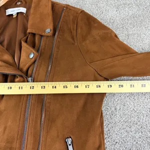 John + Jenn Moto Jacket‎ Women L Brown Faux Suede Biker Asymmetrical Zip Coat thumbnail 5