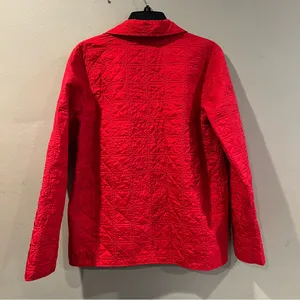 2000s Coldwater Creek 100% Silk Red Quilted Women's Coat Jacket Preppy Classic M thumbnail 2