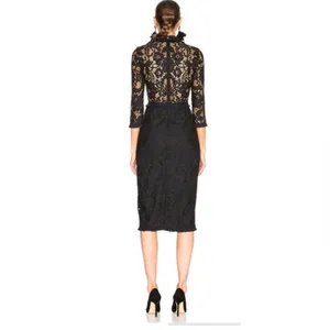 Alexis‎ Fiorenza Guipure Lace Navy Black Mock Neck Midi Length Dress thumbnail 2