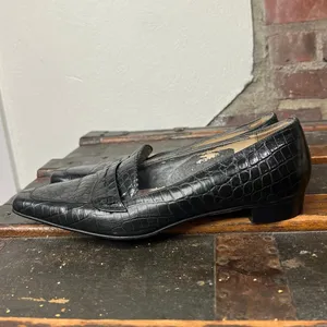 Vintage Talbots Black Croc Embossed Leather Loafers Size 7 90s Minimalist thumbnail 8