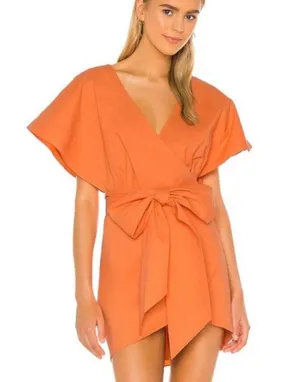 Lovers + Friends Leigh Cotton Poplin Tie Waist Mini Wrap Dress Sherbert Orange thumbnail 1