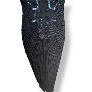 Vintage Black Beaded Sequin Evening Gown Maxi Dress Art Deco Formal Glam Elegant thumbnail 9