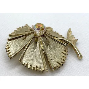 Vintage Unsigned Flower Floral Gold‎ Tone Geodesic Sphere Bead Pin Brooch 1970s thumbnail 2
