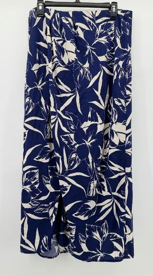 Abercrombie &‎ Fitch Blue White Floral Tropical Midi Skirt Petite Medium MP Slit thumbnail 1