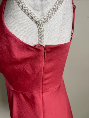 EXPRESS Rose Red Satin Faux Wrap Mini Flare Dress Sz XS thumbnail 7